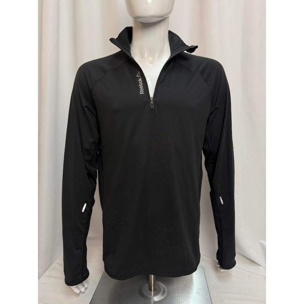 NWT! Reebok Men's Quarter Zip Running Shirt Black Reflective Athletic Top XL